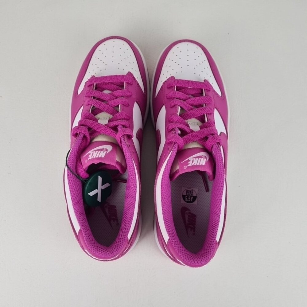 Nike Dunk Low BG White-Fuchsia Girls Sneakers SZ 5.5Y = 7 Womens - Picture 5 of 9